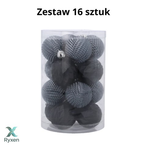 Zestaw 16 Eleganckich Bombek Kamai Christmas Decoration® o Średnicy 4 cm - Kolor Antracyt Kamai Christmas Decorations