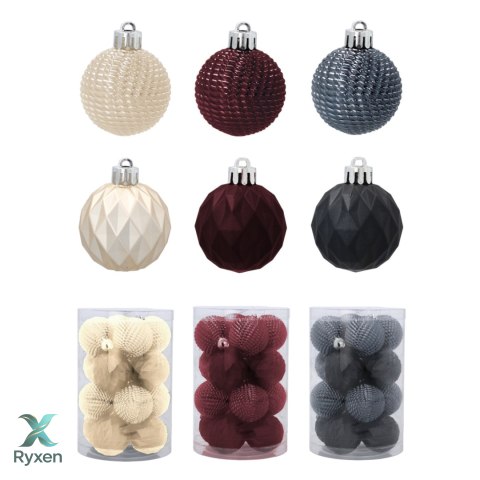 Zestaw 16 Eleganckich Bombek Kamai Christmas Decoration® o Średnicy 4 cm - Kolor Antracyt Kamai Christmas Decorations