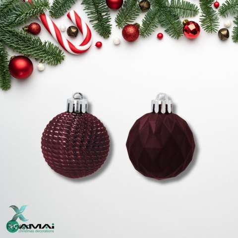 Zestaw 16 Eleganckich Bombek Kamai Christmas Decoration® o Średnicy 4 cm - Kolor Burgund Kamai Christmas Decorations