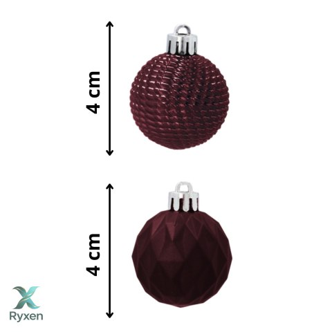 Zestaw 16 Eleganckich Bombek Kamai Christmas Decoration® o Średnicy 4 cm - Kolor Burgund Kamai Christmas Decorations