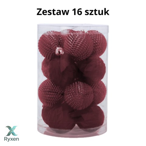 Zestaw 16 Eleganckich Bombek Kamai Christmas Decoration® o Średnicy 4 cm - Kolor Burgund Kamai Christmas Decorations