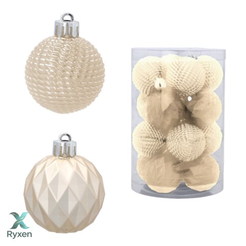 Zestaw 16 Eleganckich Bombek Kamai Christmas Decoration® o Średnicy 4 cm - Kolor Szampański Kamai Christmas Decorations