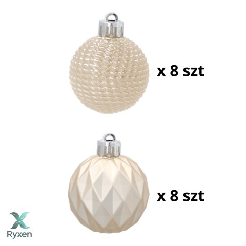 Zestaw 16 Eleganckich Bombek Kamai Christmas Decoration® o Średnicy 4 cm - Kolor Szampański Kamai Christmas Decorations
