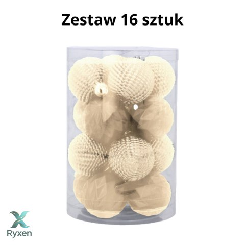 Zestaw 16 Eleganckich Bombek Kamai Christmas Decoration® o Średnicy 4 cm - Kolor Szampański Kamai Christmas Decorations