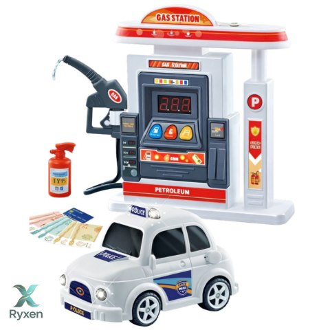 Interaktywna Stacja Benzynowa Auto Policyjne Światła Dźwięki Dym LEAN TOYS