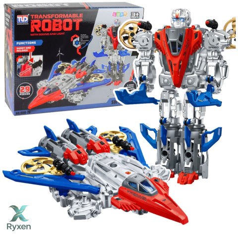 Robot Myśliwiec Bojowy 2w1 Światła Dźwięki Czerwono-Niebieski 29 el. LEAN TOYS