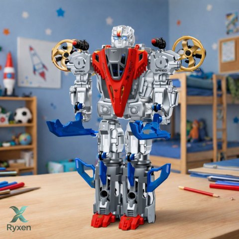 Robot Myśliwiec Bojowy 2w1 Światła Dźwięki Czerwono-Niebieski 29 el. LEAN TOYS