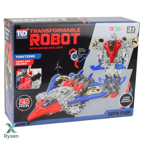 Robot Myśliwiec Bojowy 2w1 Światła Dźwięki Czerwono-Niebieski 29 el. LEAN TOYS