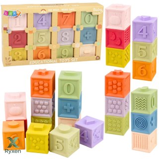Zestaw Gumowe Klocki Edukacyjne Sensoryczne Cyfry i Faktury 12 el. LEAN TOYS