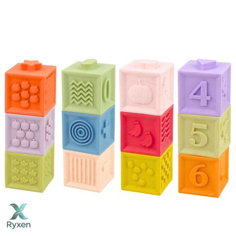 Zestaw Gumowe Klocki Edukacyjne Sensoryczne Cyfry i Faktury 12 el. LEAN TOYS