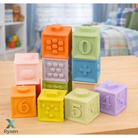 Zestaw Gumowe Klocki Edukacyjne Sensoryczne Cyfry i Faktury 12 el. LEAN TOYS