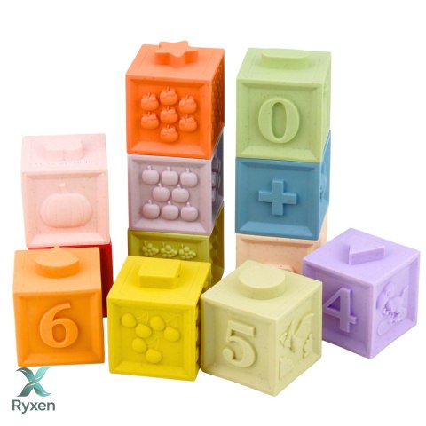 Zestaw Gumowe Klocki Edukacyjne Sensoryczne Cyfry i Faktury 12 el. LEAN TOYS