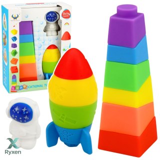 Zestaw Klocki Gumowe Wieża Rakieta Kosmonauta Kolorowe 11 el. LEAN TOYS