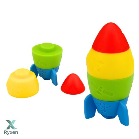 Zestaw Klocki Gumowe Wieża Rakieta Kosmonauta Kolorowe 11 el. LEAN TOYS