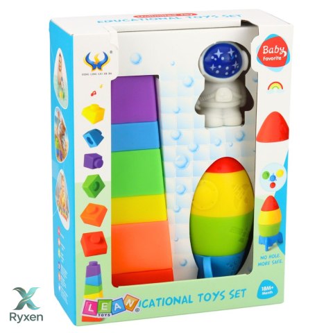 Zestaw Klocki Gumowe Wieża Rakieta Kosmonauta Kolorowe 11 el. LEAN TOYS