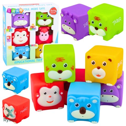 Zestaw Miękkie Klocki Gumowe Zwierzątka Edukacyjne Kolorowe 6 szt. LEAN TOYS
