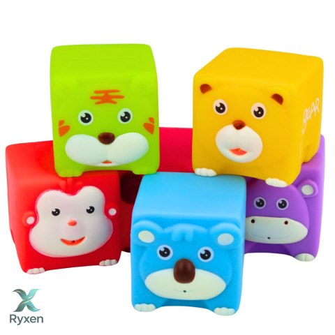 Zestaw Miękkie Klocki Gumowe Zwierzątka Edukacyjne Kolorowe 6 szt. LEAN TOYS