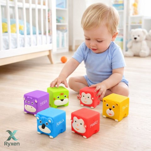 Zestaw Miękkie Klocki Gumowe Zwierzątka Edukacyjne Kolorowe 6 szt. LEAN TOYS