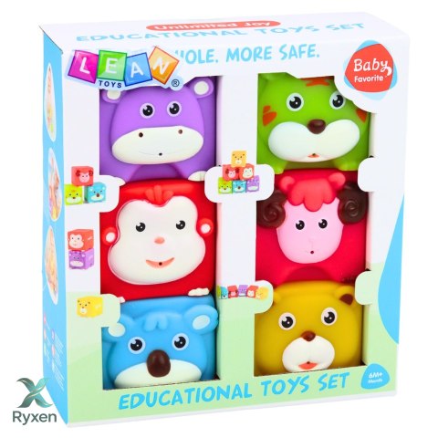Zestaw Miękkie Klocki Gumowe Zwierzątka Edukacyjne Kolorowe 6 szt. LEAN TOYS