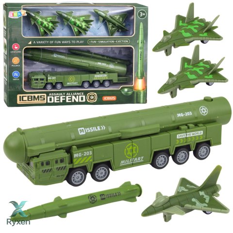 Zestaw Militarny Ciężarówka Myśliwce Z Napędem Wyrzutnia Rakiet LEAN TOYS
