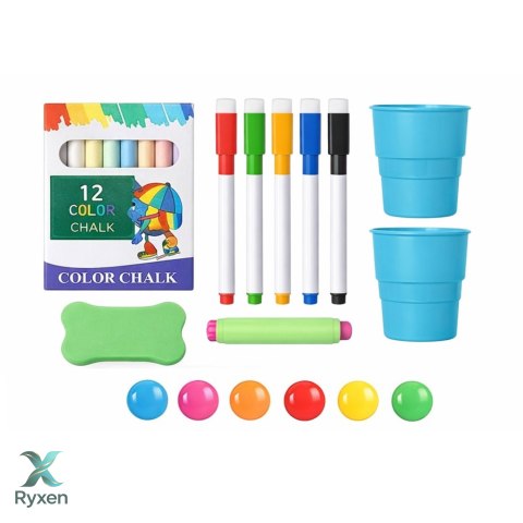 Tablica Dwustronna Magnetyczna Kredowa Suchościeralna Magnesy Kredy 48 el. LEAN TOYS