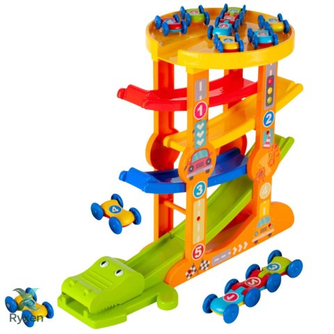 Tor Zjeżdżalnia Równoważnia Dla Autek Krokodyl 5 Poziomów LEAN TOYS