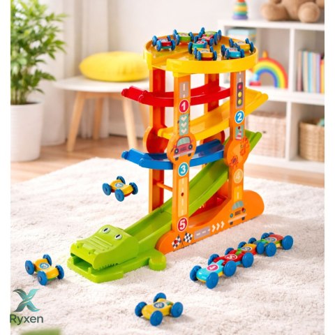 Tor Zjeżdżalnia Równoważnia Dla Autek Krokodyl 5 Poziomów LEAN TOYS