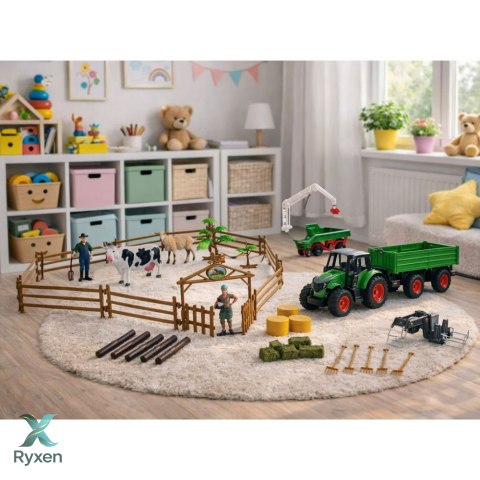 Zestaw Rolniczy Traktor z Przyczepą Zwierzęta Farmerzy Farma 45 el. LEAN TOYS