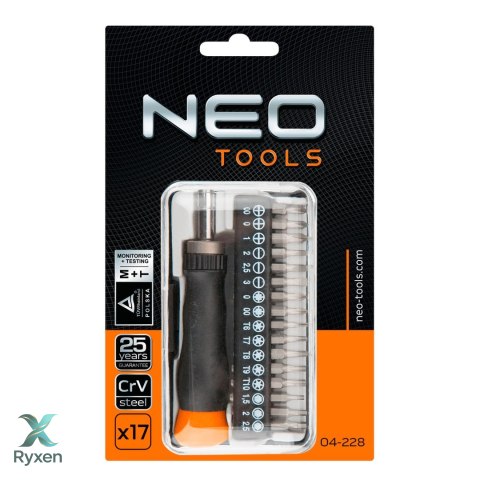 Końcówki wkrętakowe precyzyjne z uchwytem, zestaw 17 szt. NEO TOOLS