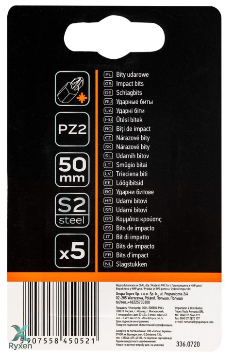 Bity udarowe S2, 50 mm, PZ2, 5 szt. NEO TOOLS
