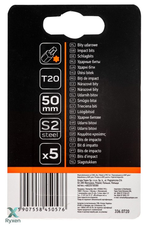 Bity udarowe S2, 50 mm, T20, 5 szt. NEO TOOLS