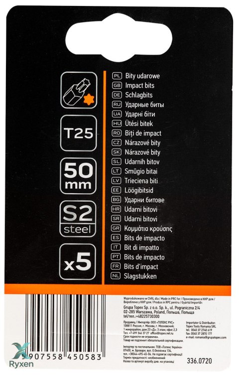 Bity udarowe S2, 50 mm, T25, 5 szt. NEO TOOLS