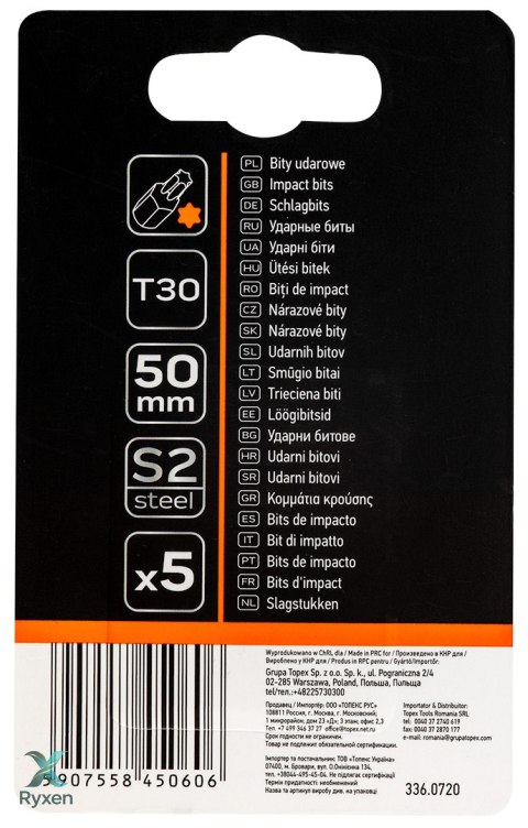 Bity udarowe S2, 50 mm, T30, 5 szt. NEO TOOLS