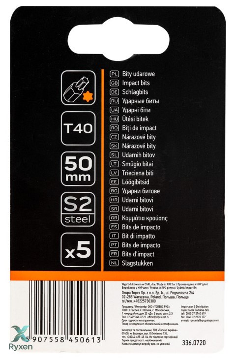 Bity udarowe S2, 50 mm, T40, 5 szt. NEO TOOLS