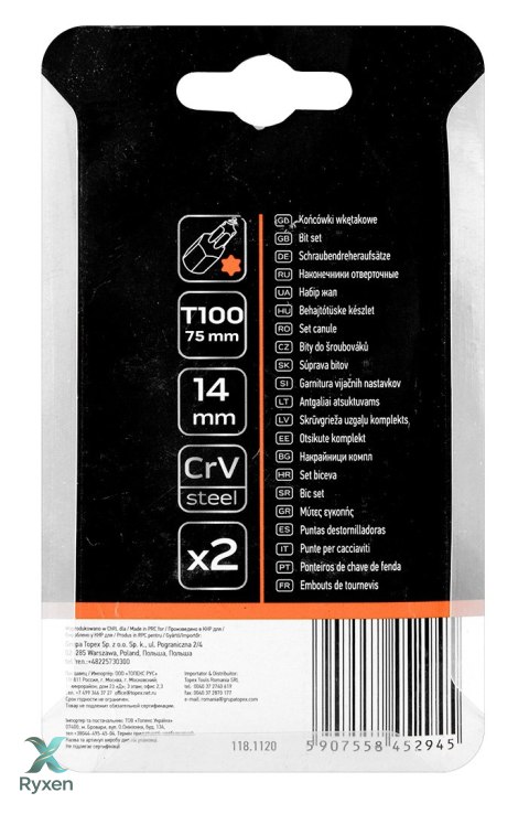 Końcówka Torx T100 x 75 mm, S2, 2 szt. NEO TOOLS