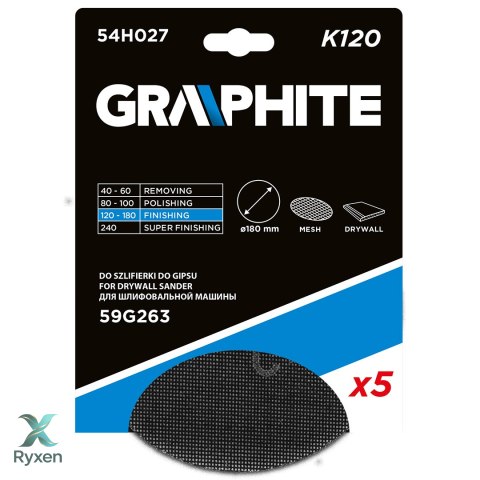 Siatka ścierna na rzep 180 mm, K120, 5 szt. do szlifierki 59G263 GRAPHITE