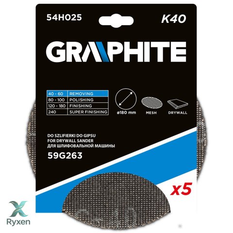 Siatka ścierna na rzep 180 mm, K40, 5 szt. do szlifierki 59G263 GRAPHITE
