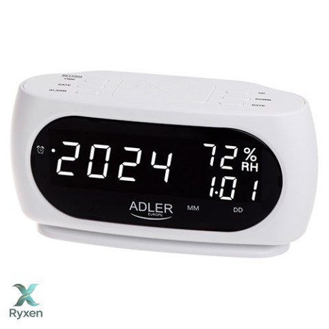 AD 1186 white Zegar - budzik z pomiarem temperatury i wilgotności ADLER
