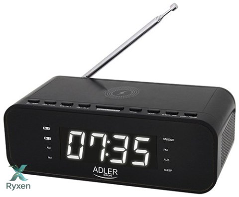 AD 1192 black Radiobudzik z bezprzewodową ładowarką i fm ADLER