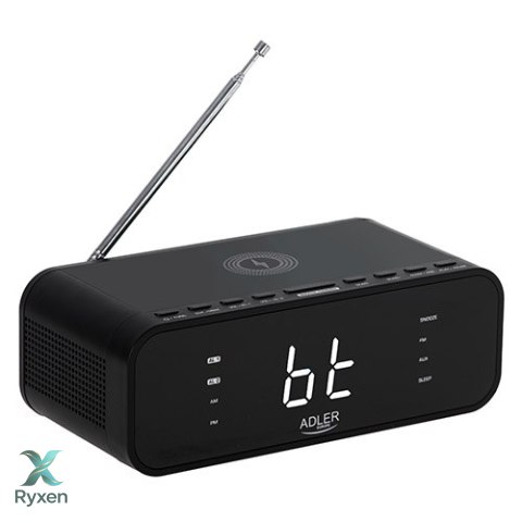 AD 1192 black Radiobudzik z bezprzewodową ładowarką i fm ADLER