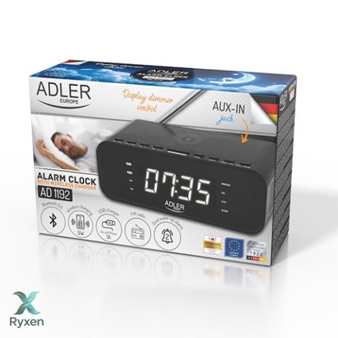 AD 1192 black Radiobudzik z bezprzewodową ładowarką i fm ADLER
