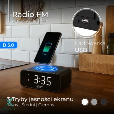 AD 1192 black Radiobudzik z bezprzewodową ładowarką i fm ADLER