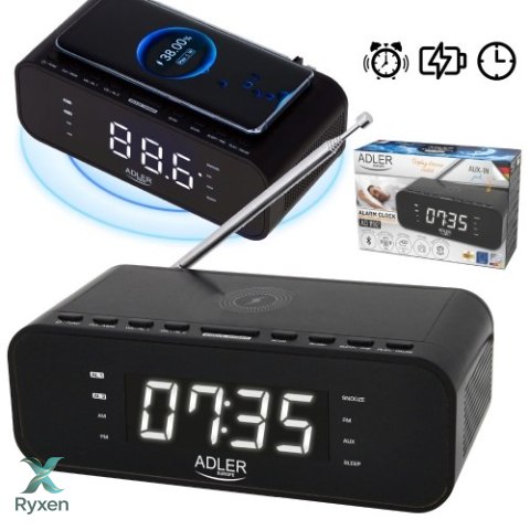 AD 1192 black Radiobudzik z bezprzewodową ładowarką i fm ADLER