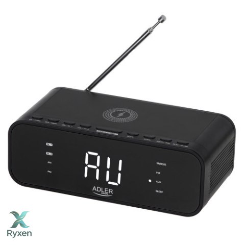 AD 1192 black Radiobudzik z bezprzewodową ładowarką i fm ADLER