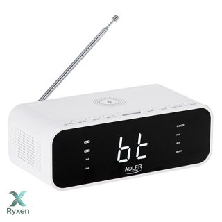 AD 1192 white Radiobudzik z bezprzewodową ładowarką i fm ADLER