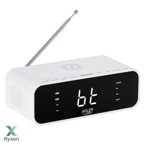 AD 1192 white Radiobudzik z bezprzewodową ładowarką i fm ADLER