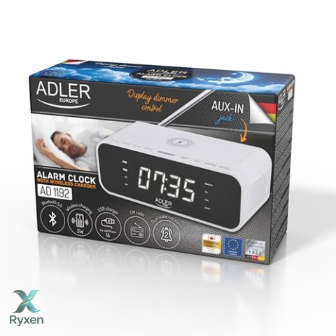 AD 1192 white Radiobudzik z bezprzewodową ładowarką i fm ADLER