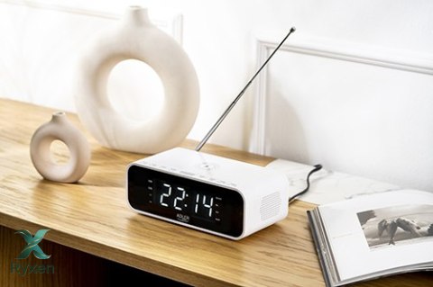 AD 1192 white Radiobudzik z bezprzewodową ładowarką i fm ADLER