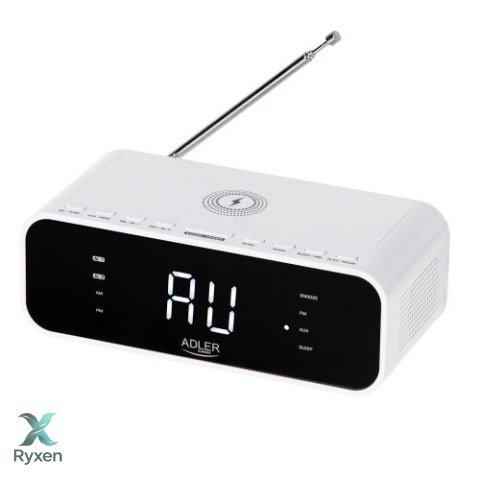 AD 1192 white Radiobudzik z bezprzewodową ładowarką i fm ADLER