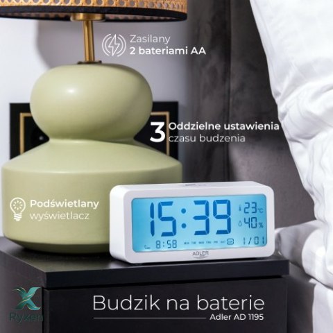 AD 1195 white Budzik na baterie - biały ADLER